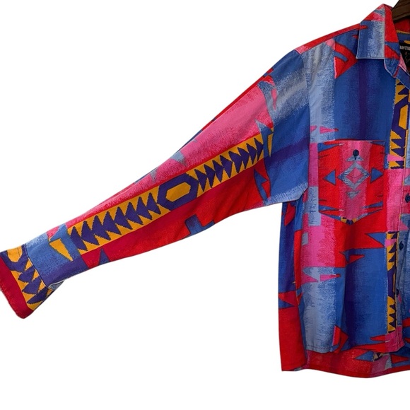 Vintage Frontier Series 90s Blue Pink Aztec Western Cowgirl Button Shirt Sz S - Picture 6 of 10